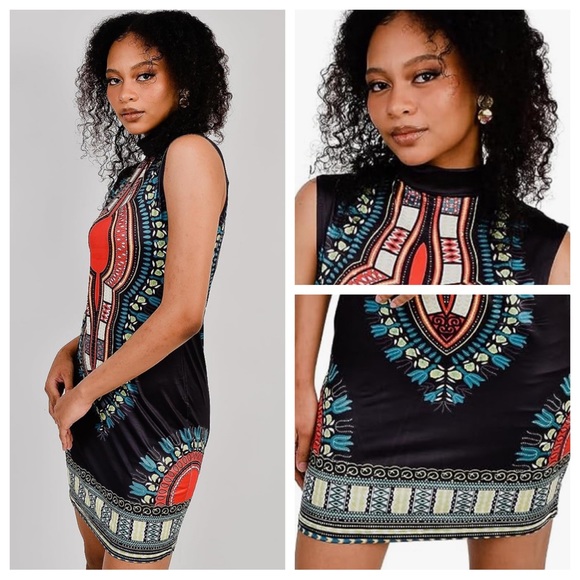 Women’s African Attire Bohemian Dashiki Tribal Vintage Ethnic Midi Dress - Picture 5 of 6